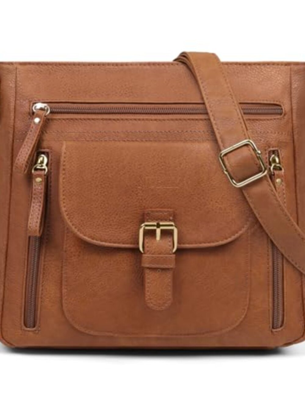 PU Leather Crossbody Bag Multi Zipper Pockets Adjustable Strap Women's Purse